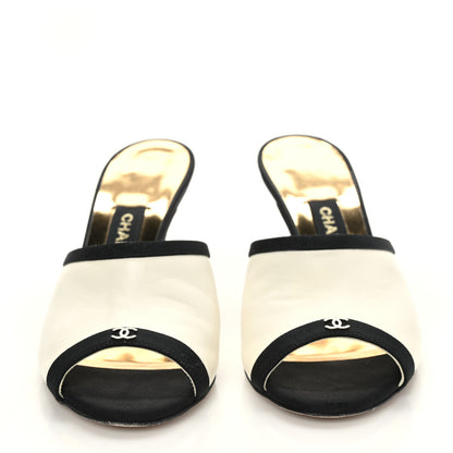 Chanel Lambskin Grosgrain CC Mules 36.5 Ivory Black 2 of 8