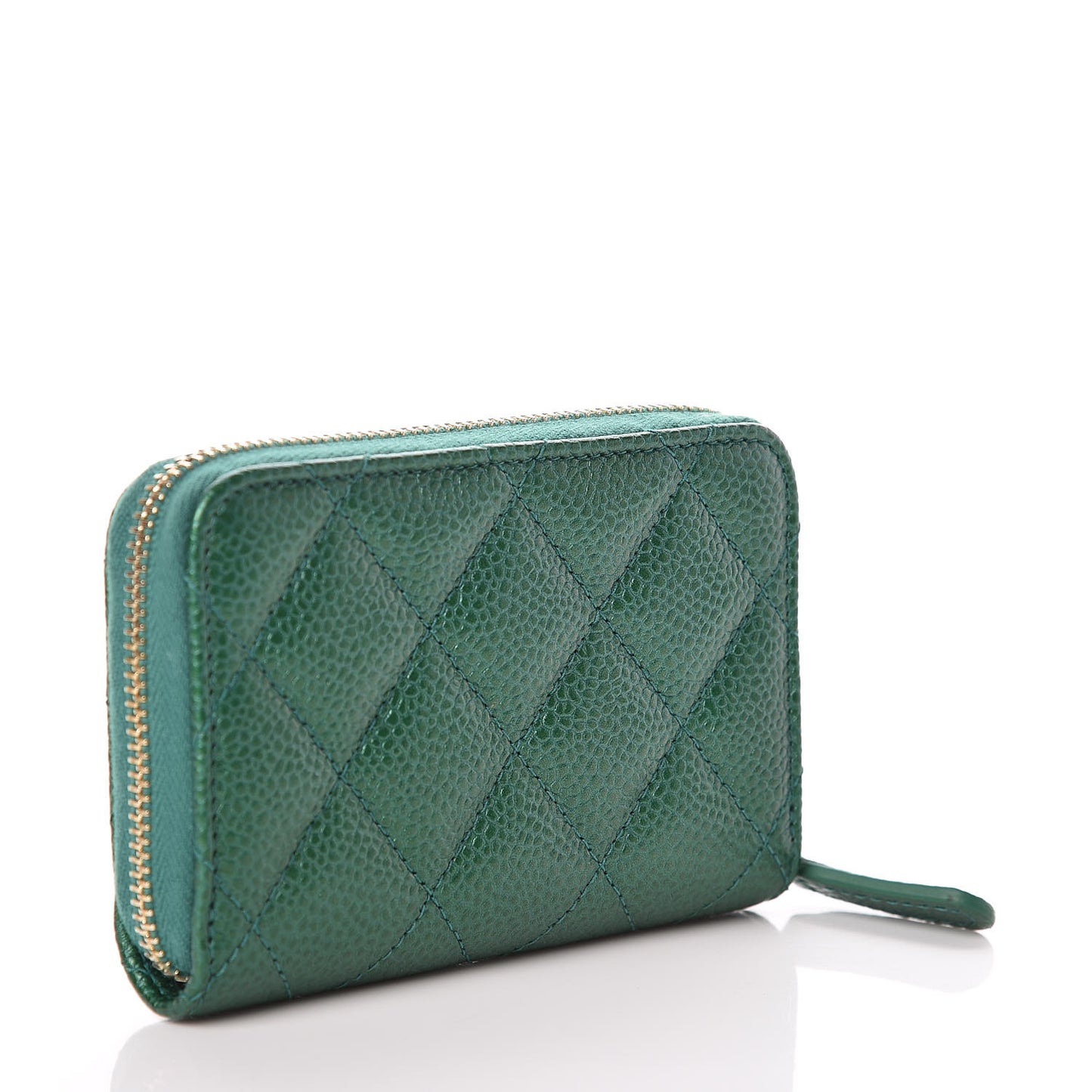 Metallic Caviar Quilted Zip Coin Purse Green