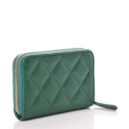 Chanel Metallic Caviar Quilted Zip Coin Purse Green 3 of 8