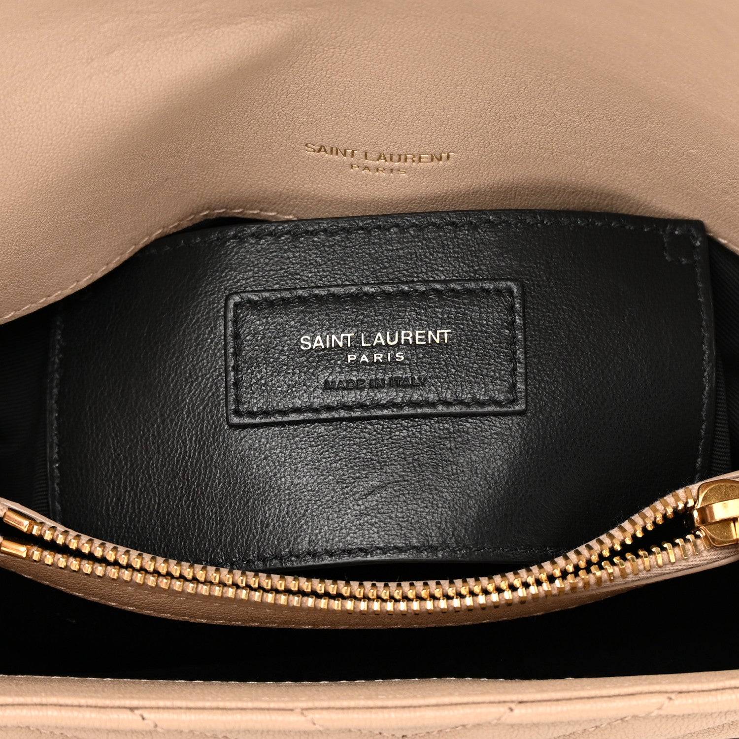 Saint Laurent Sheepskin Matelasse Chevron Monogram Medium College Bag Dark Beige 6 of 14