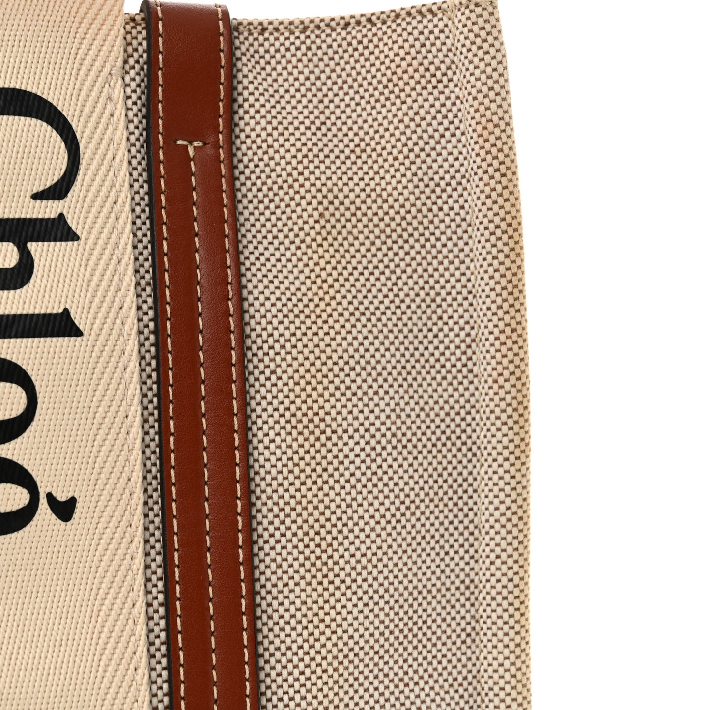 Linen Calfskin Medium Woody Ribbon Tote White Brown