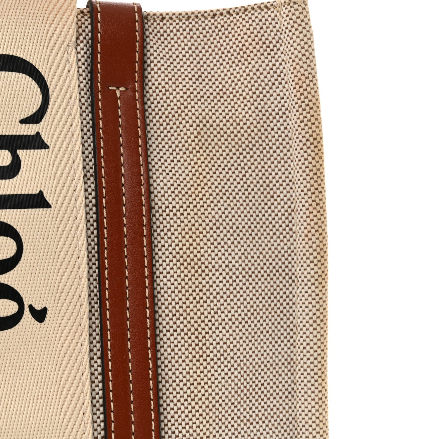 Chloe Linen Calfskin Medium Woody Ribbon Tote White Brown 13 of 18