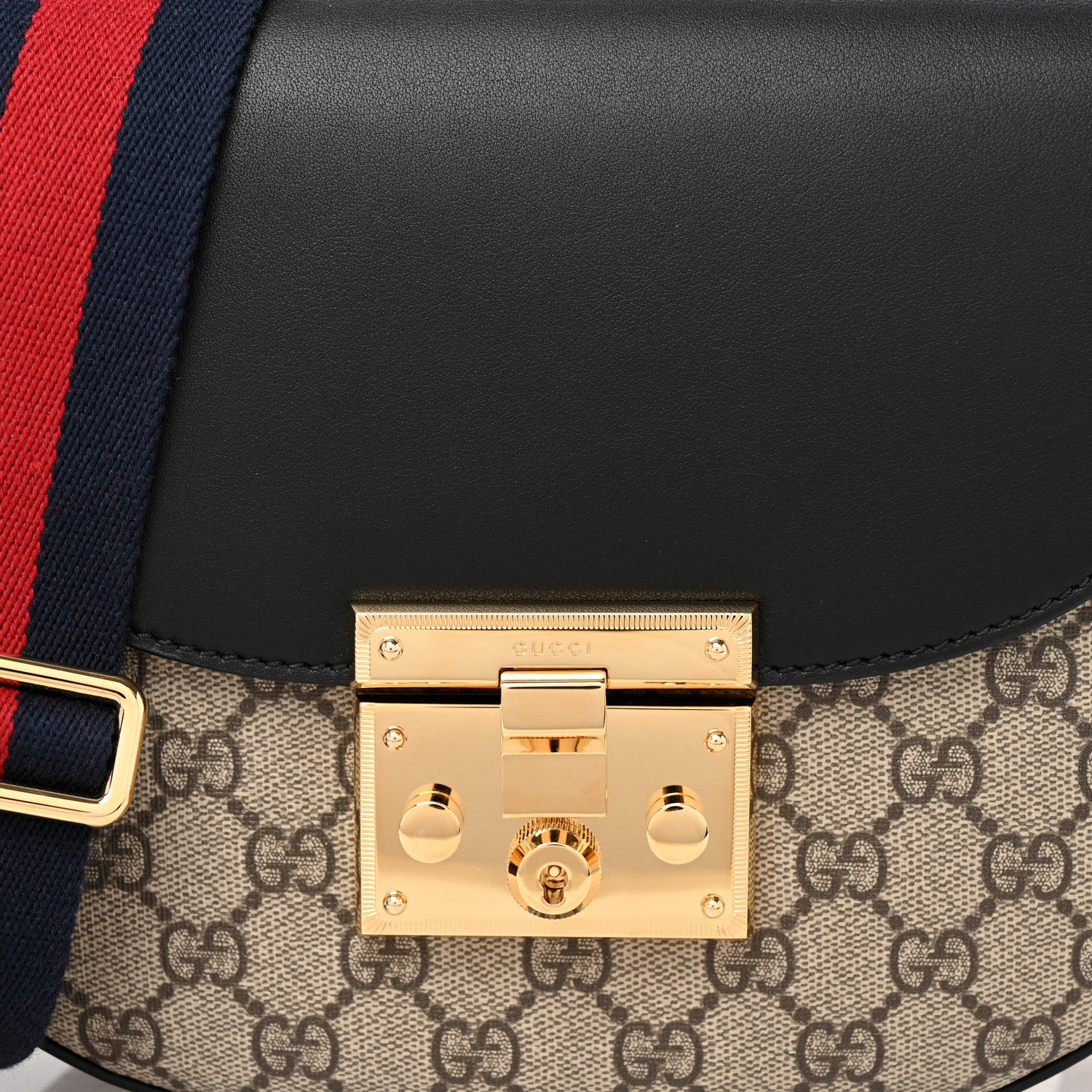 Gucci GG Supreme Monogram Web Medium Padlock Messenger Shoulder Bag Black 8 of 10