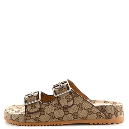 Gucci GG Monogram Lavaredo Eco Fabric Mens Slide Sandals With Straps 7 Beige Ebony Light Brown 1 of 10