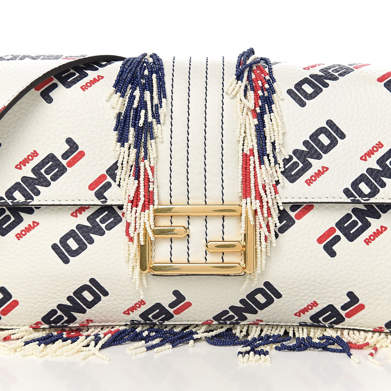 Fendi X FILA Calfskin Mania Fringe Baguette White 8 of 8