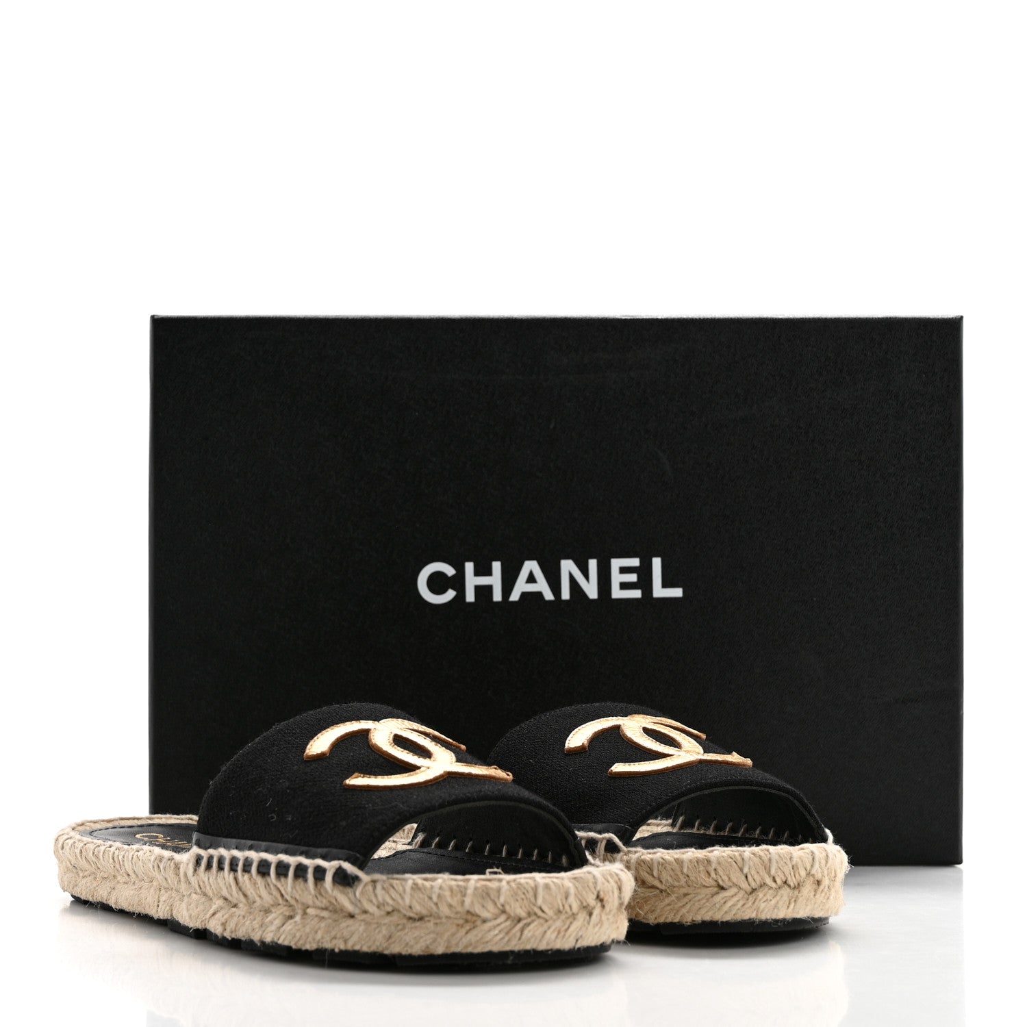 Chanel Wool Laminated Lambskin CC Slide Sandals 37 Black Gold 9 of 9