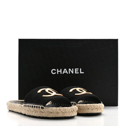 Chanel Wool Laminated Lambskin CC Slide Sandals 37 Black Gold 9 of 9