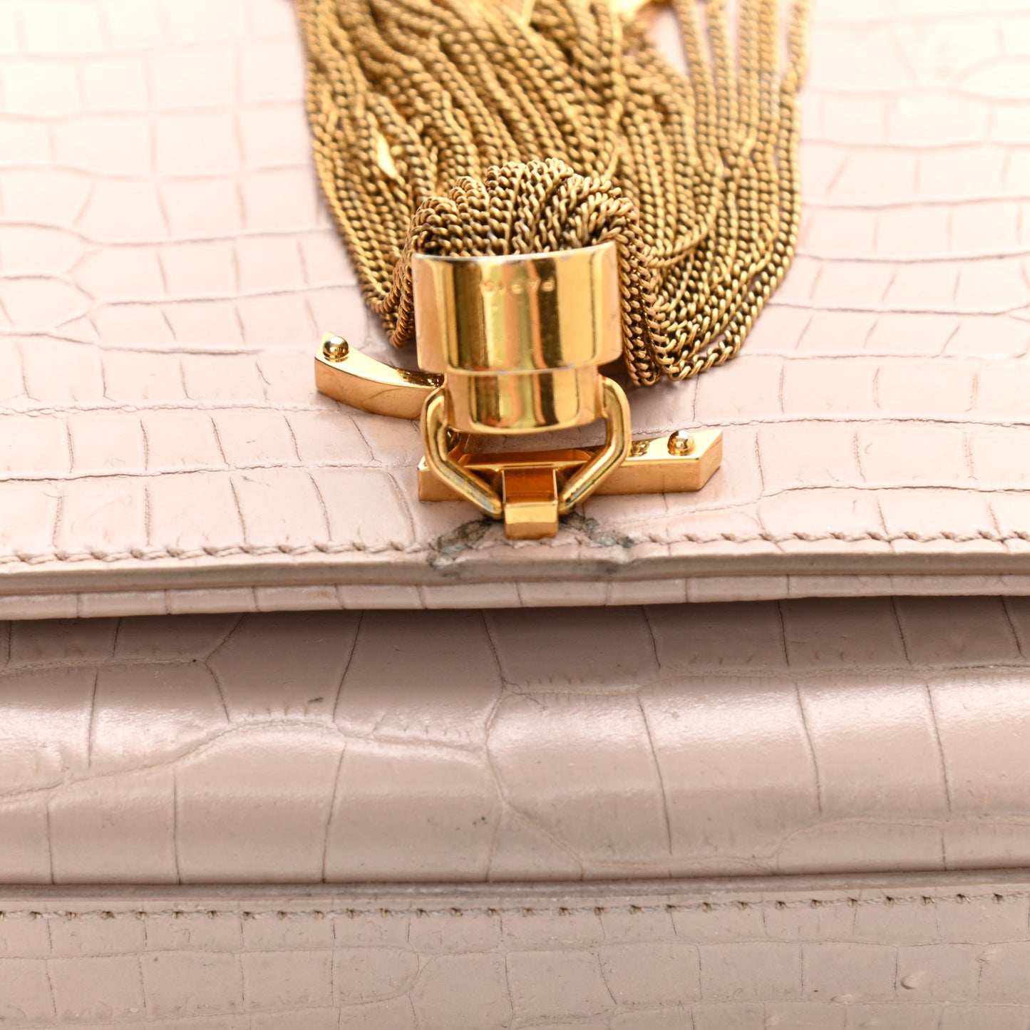 Calfskin Crocodile Embossed Small Classic Monogram Kate Tassel Satchel Light Pink