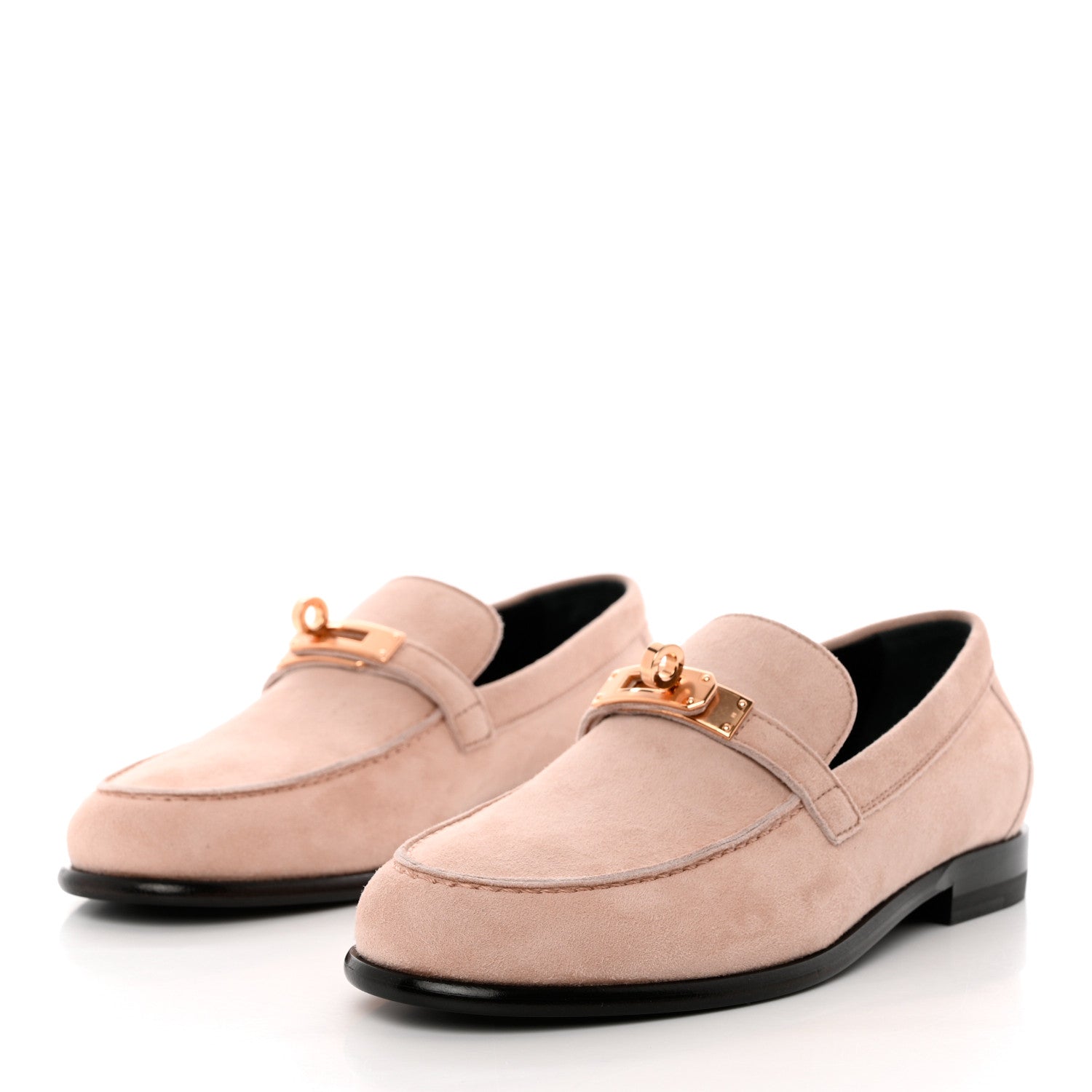 Hermes Suede Goatskin Womens Destin Loafers 35.5 Rose Aube 3 of 9