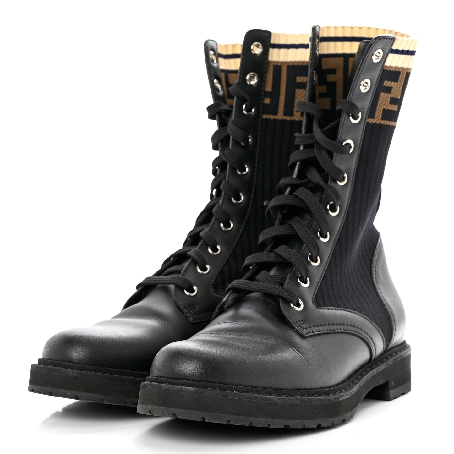 Calfskin Stretch Fabric Rockoko Biker Boots 38 Tobacco Black Marino