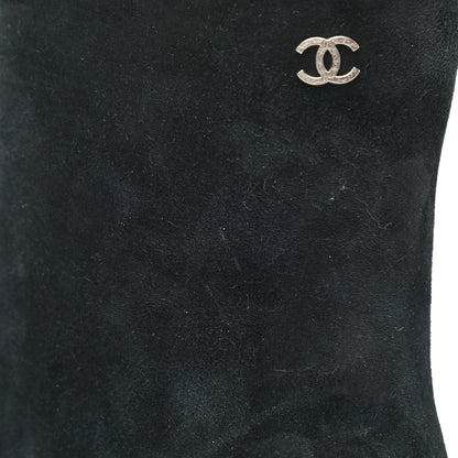 Chanel Suede Calfskin CC Short Boots 38.5 Black 9 of 11