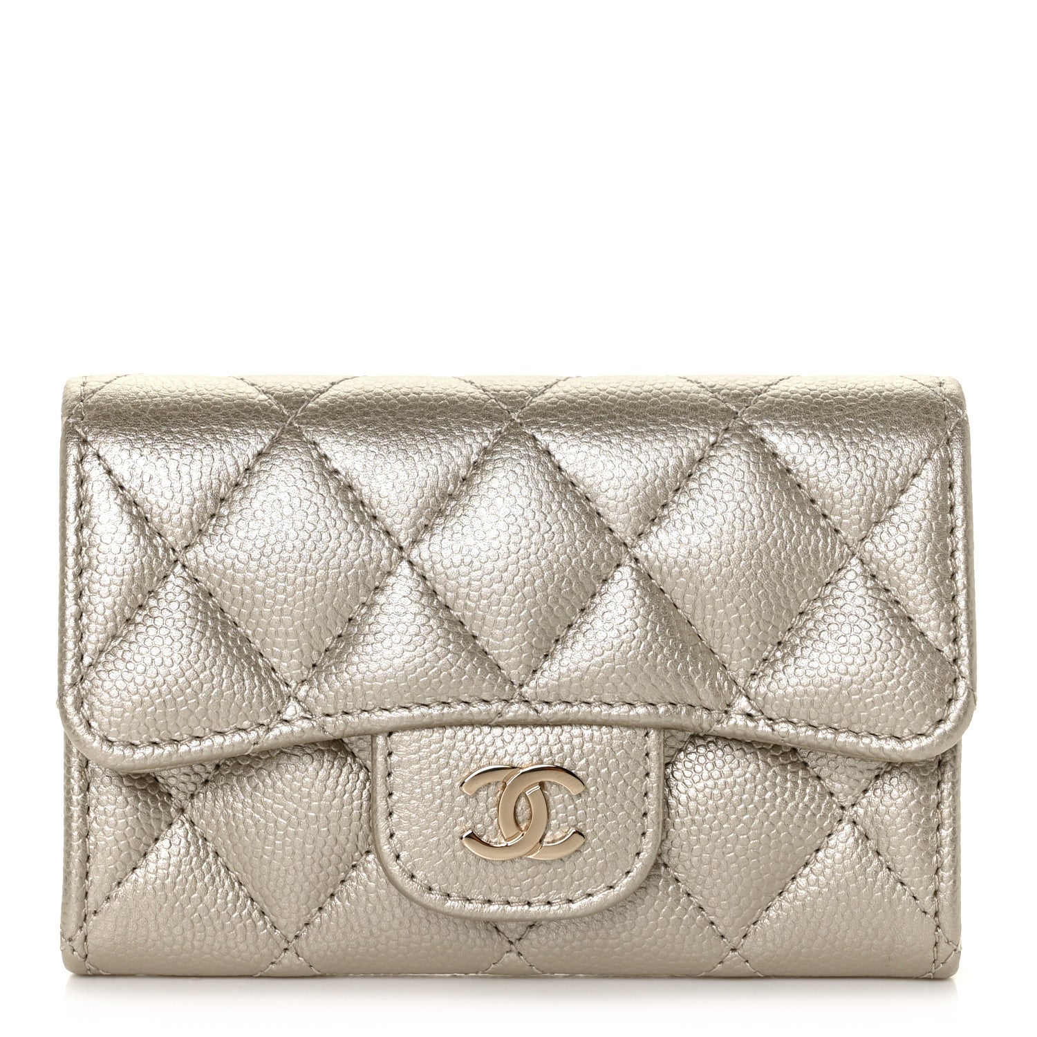 Chanel Metallic Caviar Quilted Flap Card Holder Gold 1 of 11