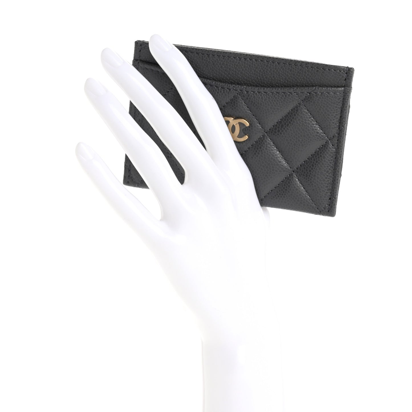 Caviar Quilted Card Holder Grey