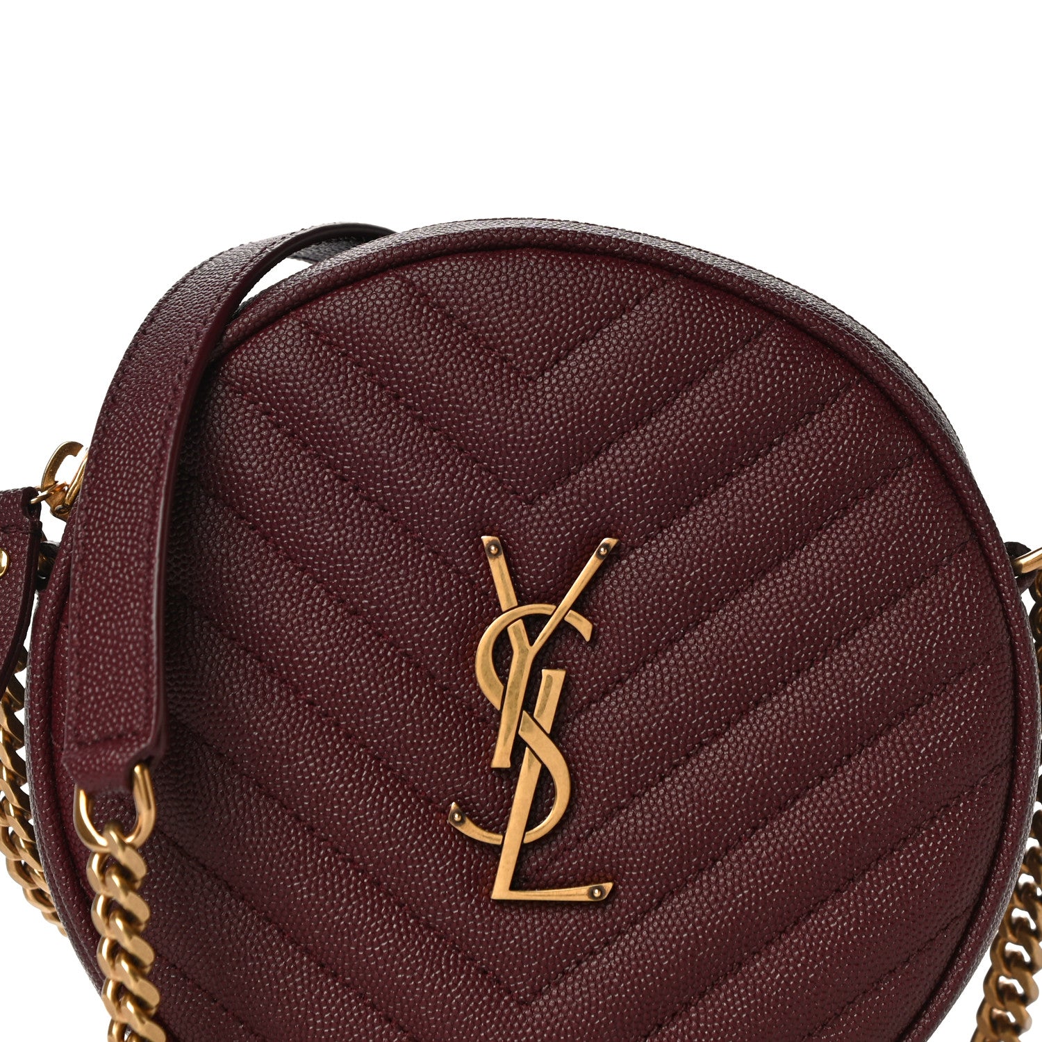 Saint Laurent Grain De Poudre Matelasse Chevron Quilted Round Vinyle Camera Bag Rouge Legion 7 of 10