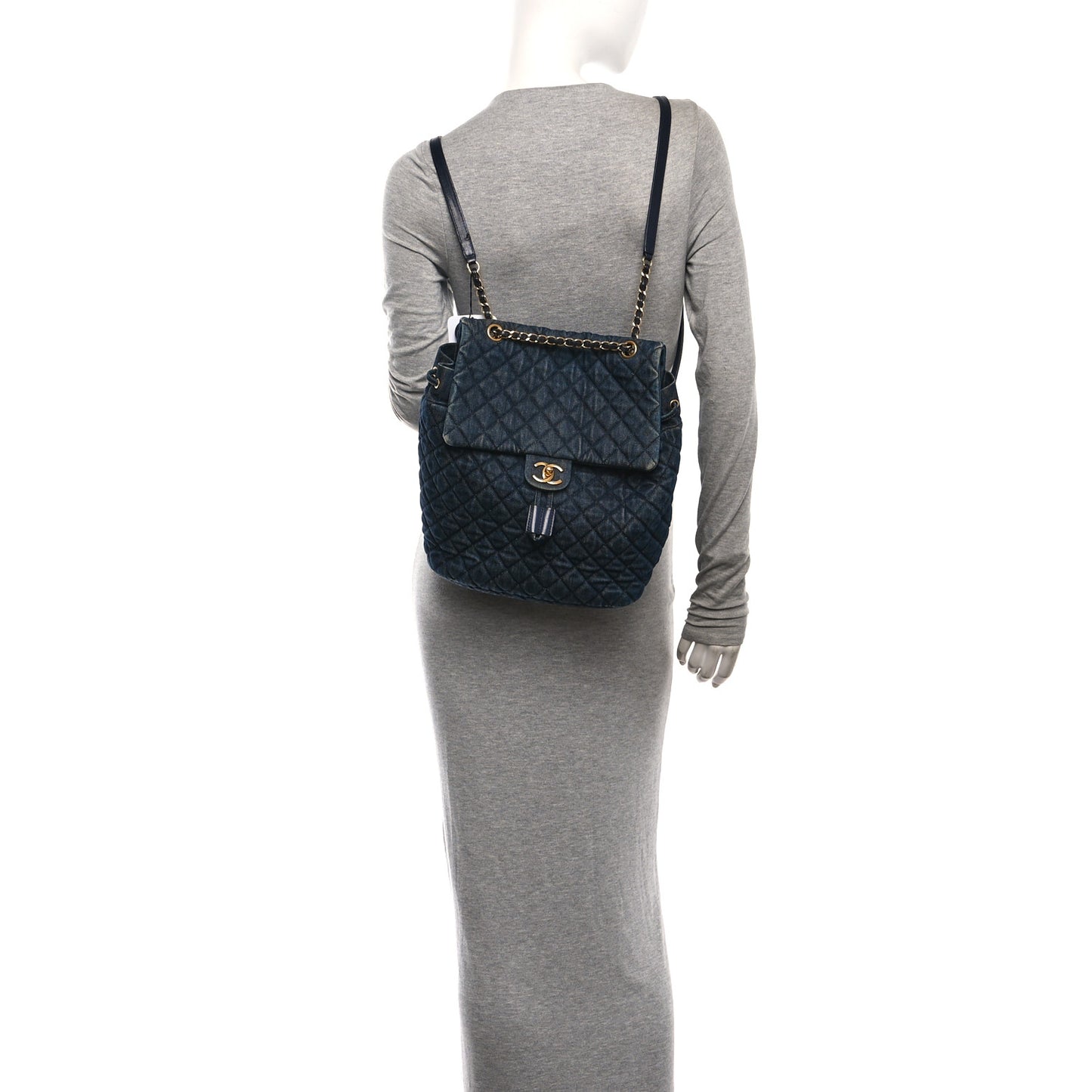 Washed Denim Quilted Large Urban Spirit Backpack Dark Blue