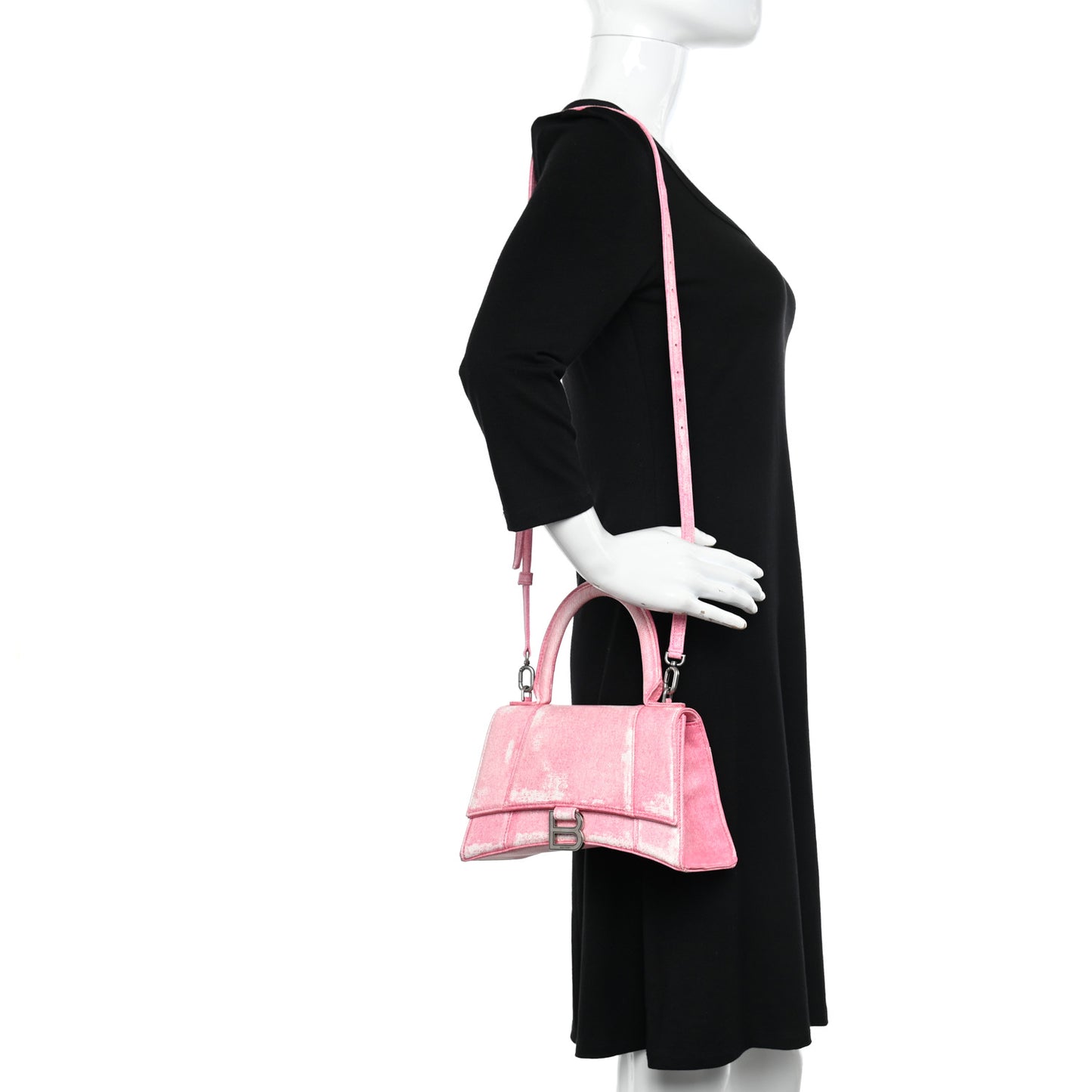 Nappa Denim Printed Small Hourglass Top Handle Bag Denim Pink