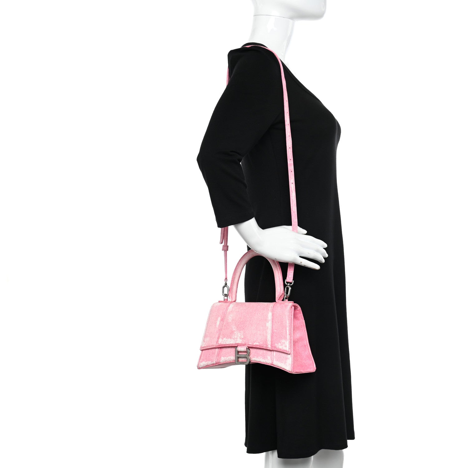 Balenciaga Nappa Denim Printed Small Hourglass Top Handle Bag Denim Pink 2 of 11