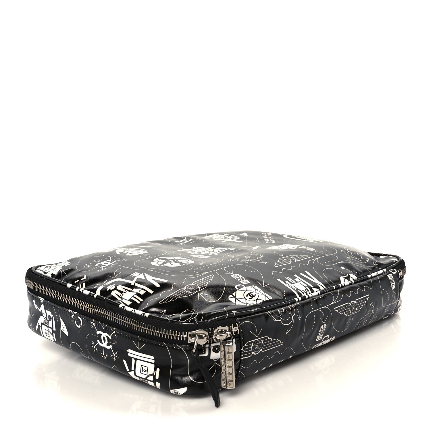 Chanel Coated Canvas Airline Large Travel Bag Black White 4 of 10