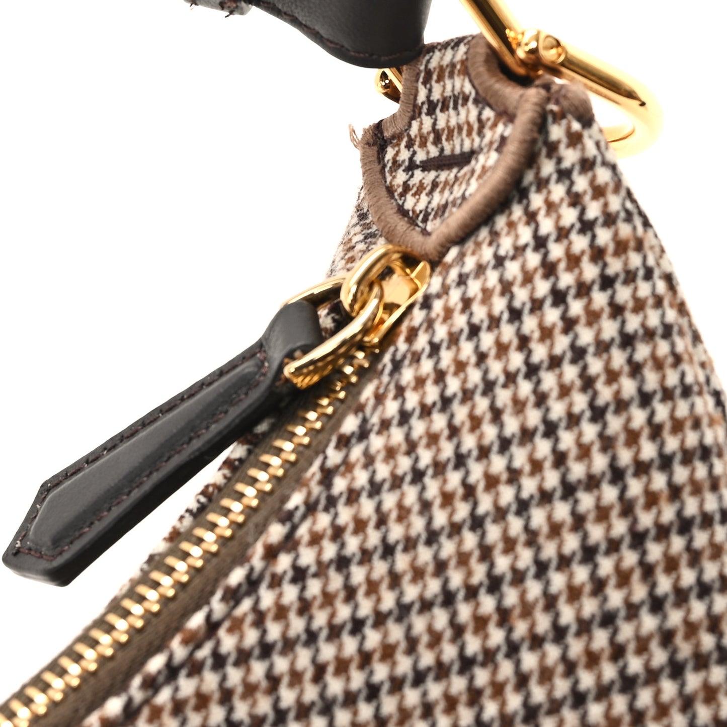 Wool Vitello Grace Small Houndstooth Small Fendigraphy Hobo Bag Beige Ebano