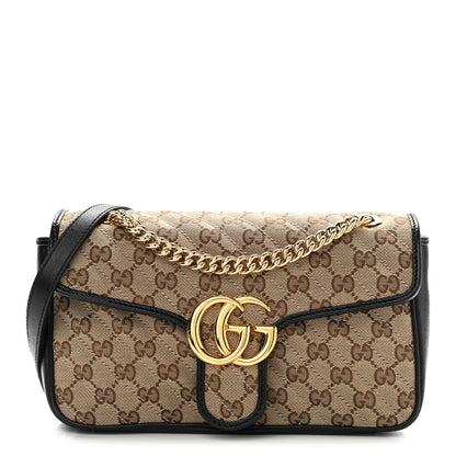 Gucci Monogram Matelasse Diagonal Small GG Marmont Shoulder Bag Beige Black 1 of 9