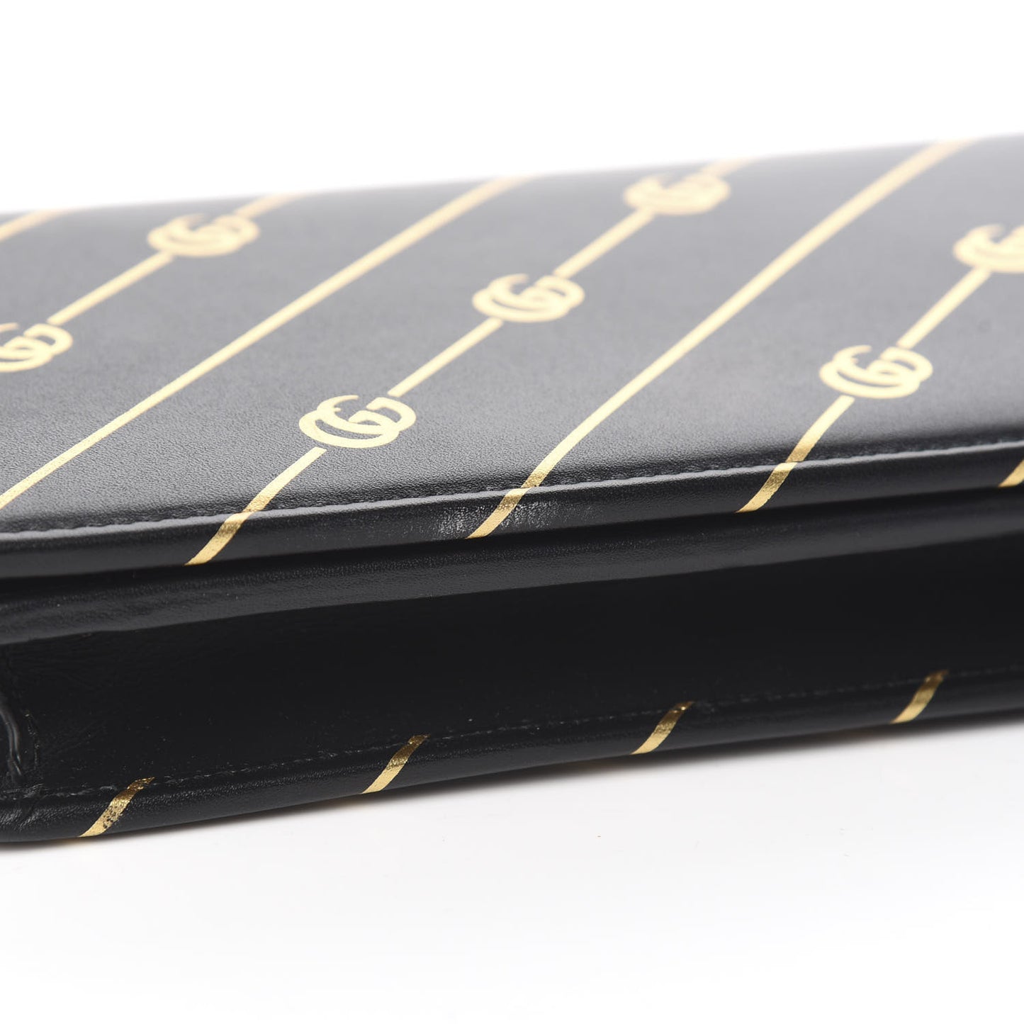 Calfskin Diagonal GG Mini Chain Wallet Black Gold