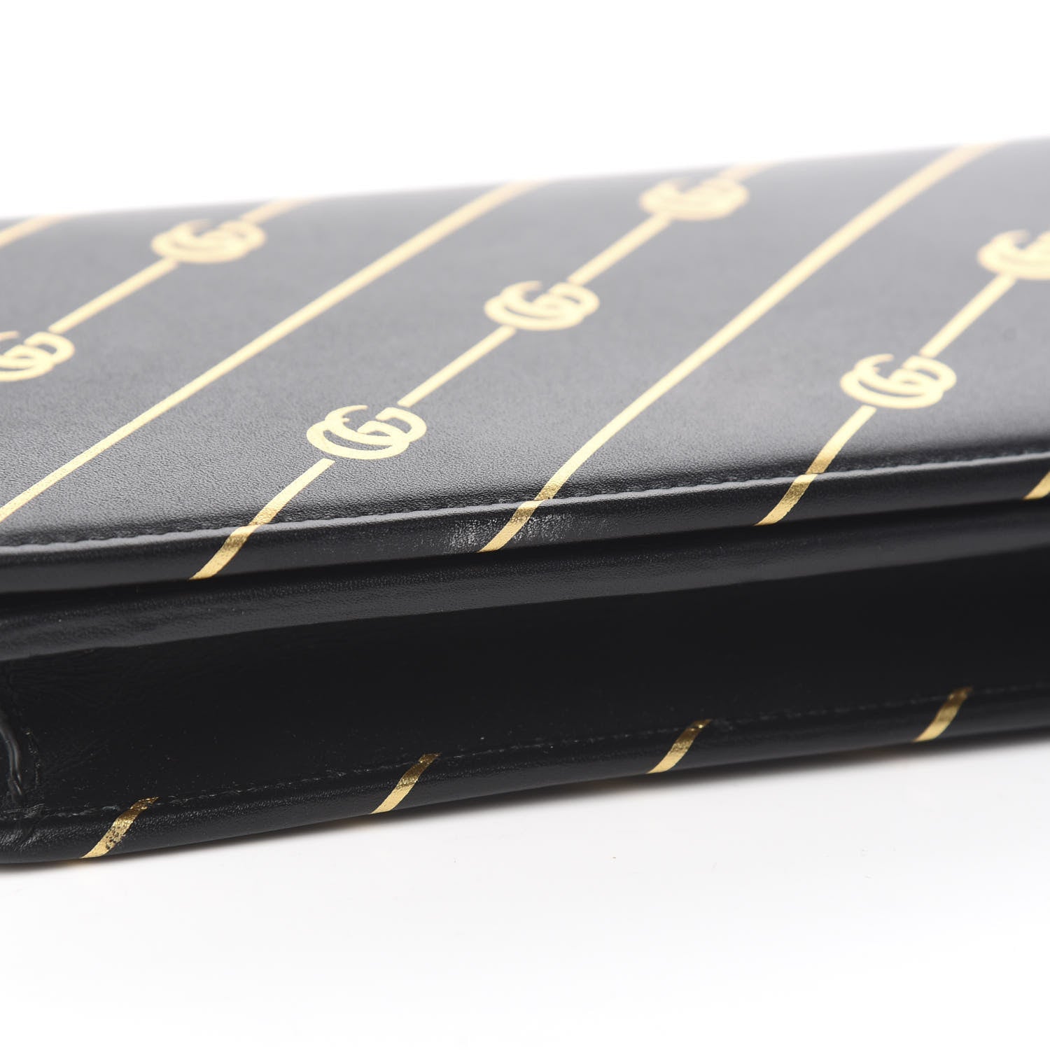 Gucci Calfskin Diagonal GG Mini Chain Wallet Black Gold 8 of 12