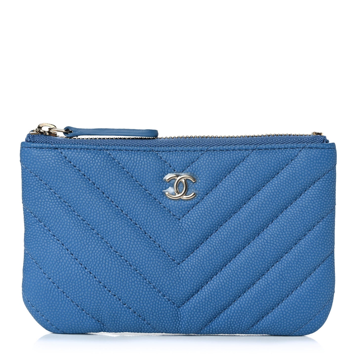 Caviar Chevron Quilted Small Cosmetic Case Blue
