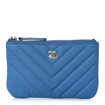 Chanel Caviar Chevron Quilted Small Cosmetic Case Blue 1 of 10