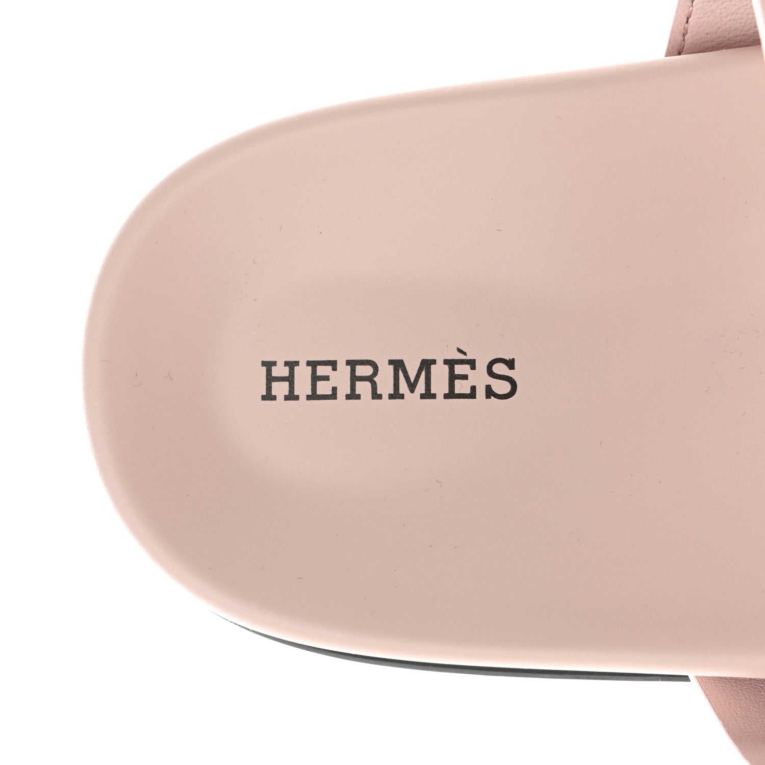 Hermes Suede Goatskin Womens Chypre Sandals Rose Porcelaine 7 of 8