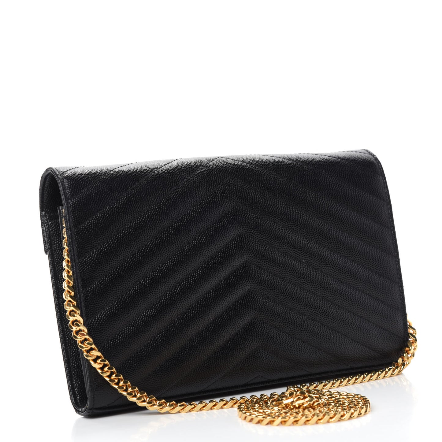 Grain De Poudre Matelasse Chevron Monogram Chain Wallet Black