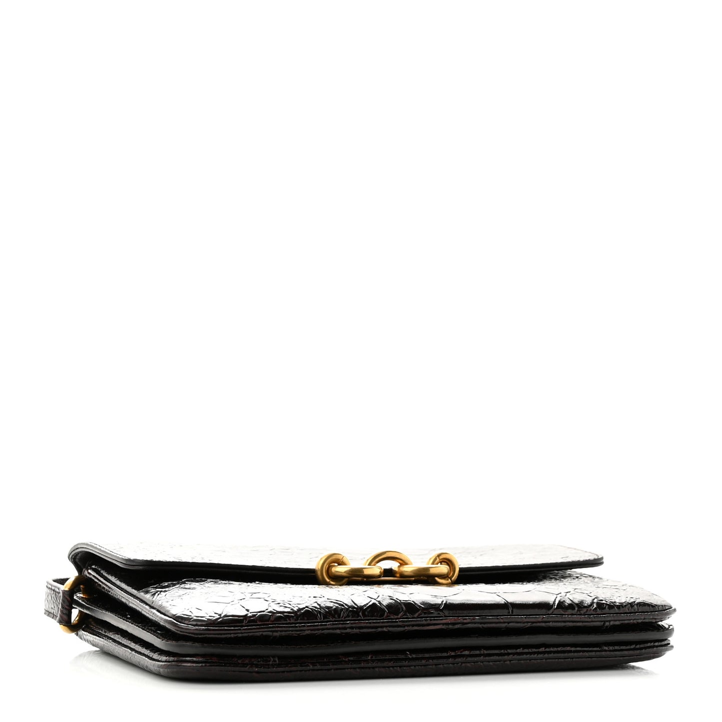 Shiny Crocodile Embossed Calfskin Le Maillon Satchel Coffee