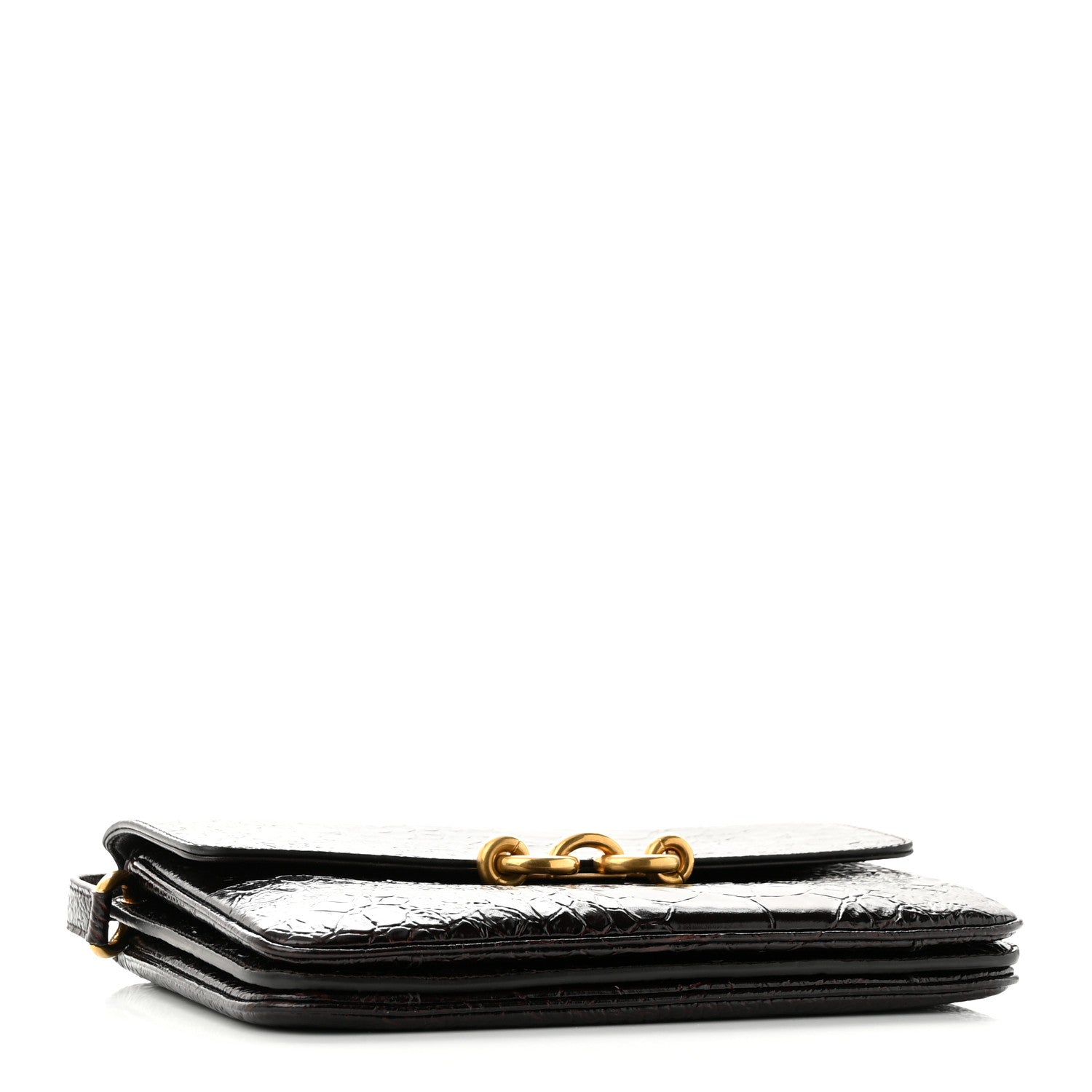 Saint Laurent Shiny Crocodile Embossed Calfskin Le Maillon Satchel Coffee 4 of 10