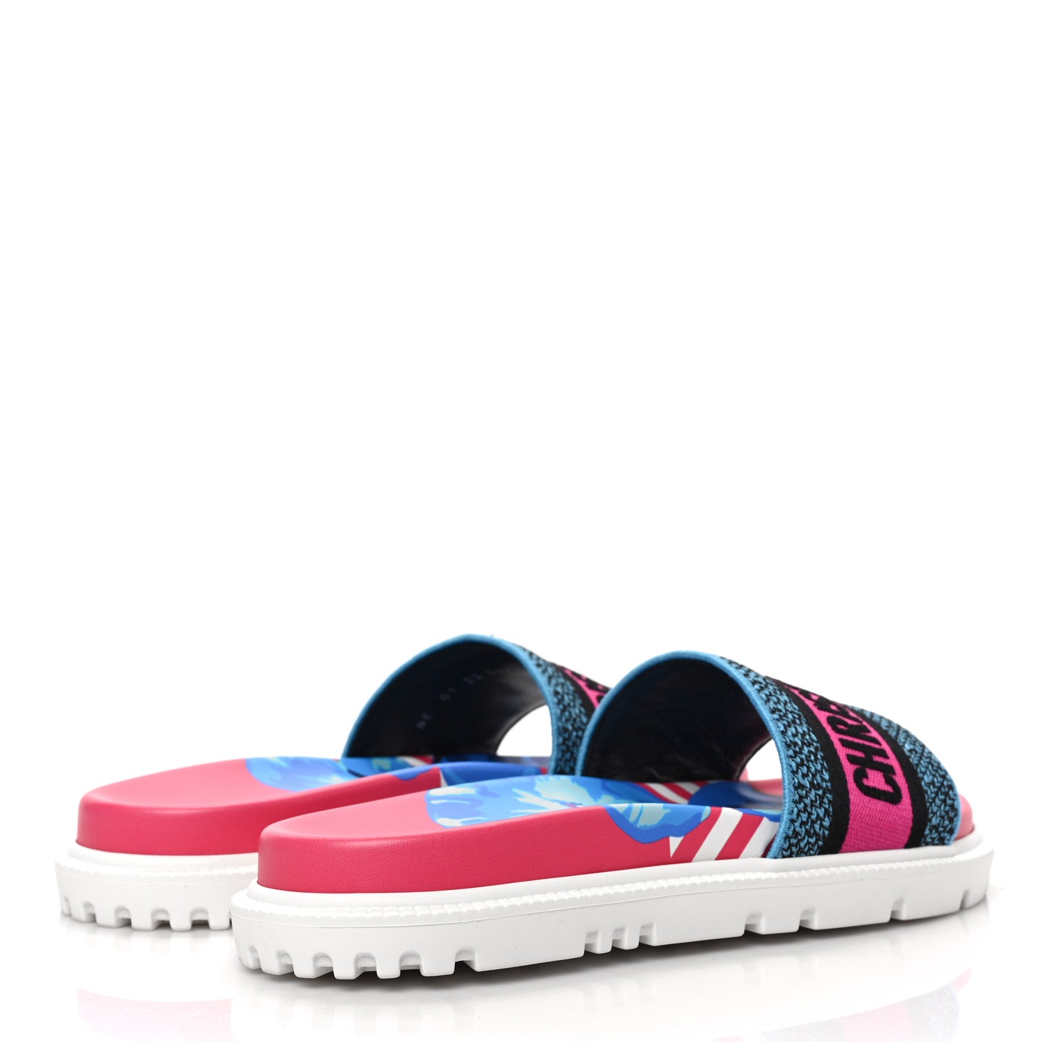 Christian Dior Canvas D-Flower Pop Embroidered Dway 10mm Slide Sandals 38.5 Pink Blue Multicolor 4 of 7