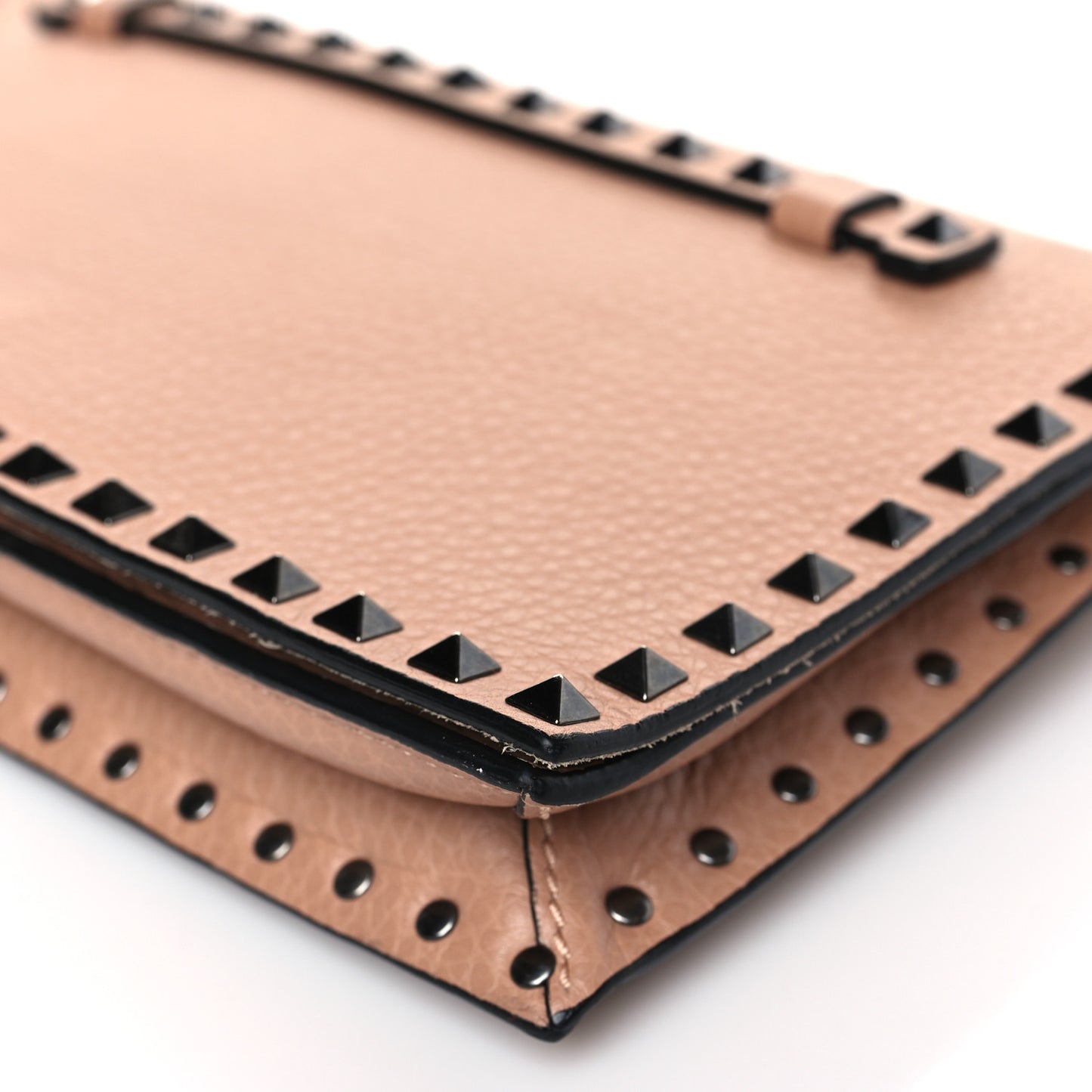 Pebbled Calfskin Rockstud Wristlet Clutch Soft Noisette