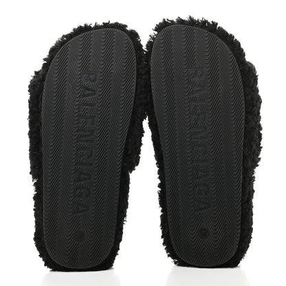 Balenciaga Faux Shearling Political Campaign Logo Slide Sandals 37 Black White Red 5 of 6