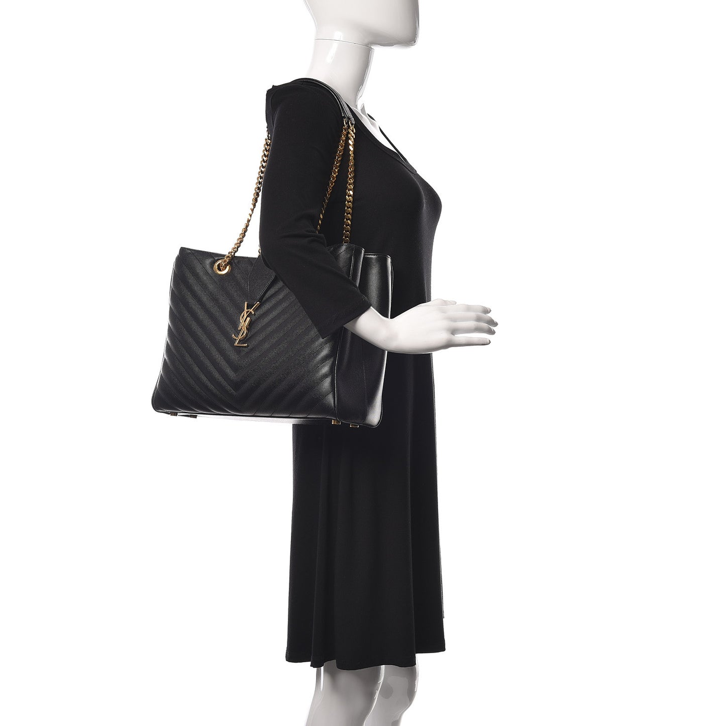 Grain De Poudre Matelasse Chevron Monogram Shopping Bag Black