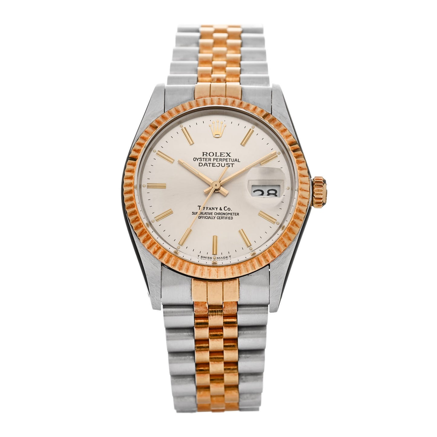 Stainless Steel 18K Yellow Gold 36mm Oyster Perpetual Datejust "Tiffany & Co." Dial Watch 16013