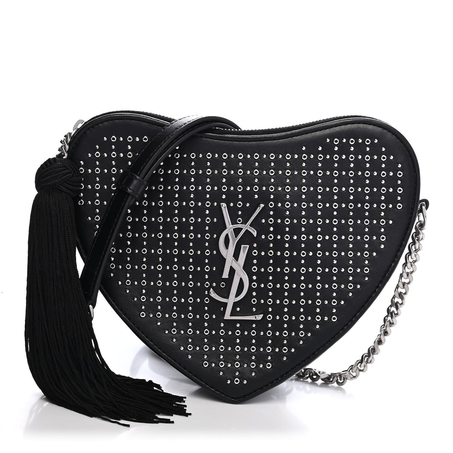 Calfskin Studded Monogram Heart Shoulder Bag Black