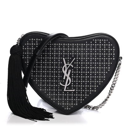 Saint Laurent Calfskin Studded Monogram Heart Shoulder Bag Black 1 of 9