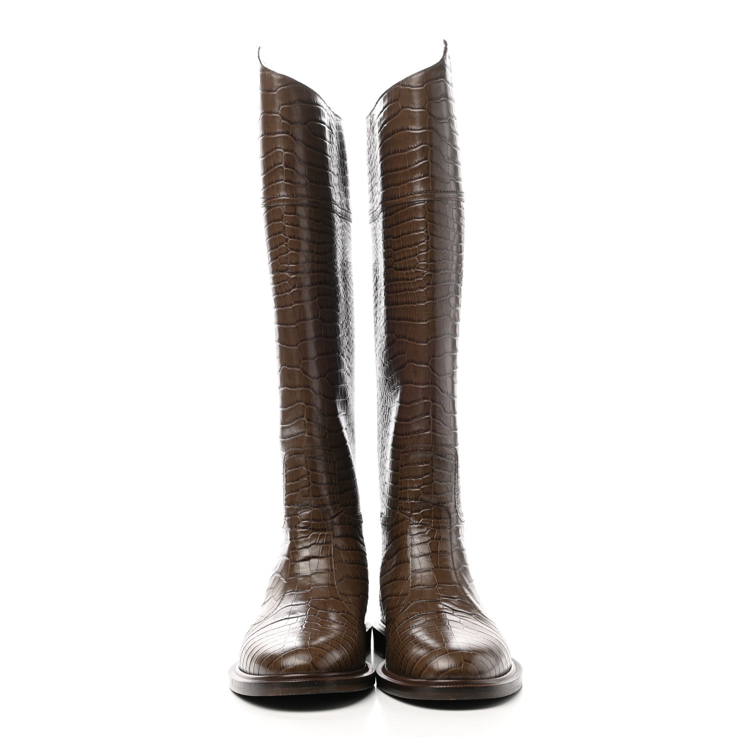 Fendi Calfskin Crocodile Embossed Karligraphy Logo Riding Boots 39 Maya 2 of 12