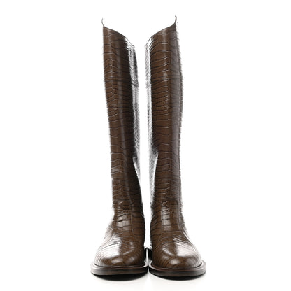 Fendi Calfskin Crocodile Embossed Karligraphy Logo Riding Boots 39 Maya 2 of 12