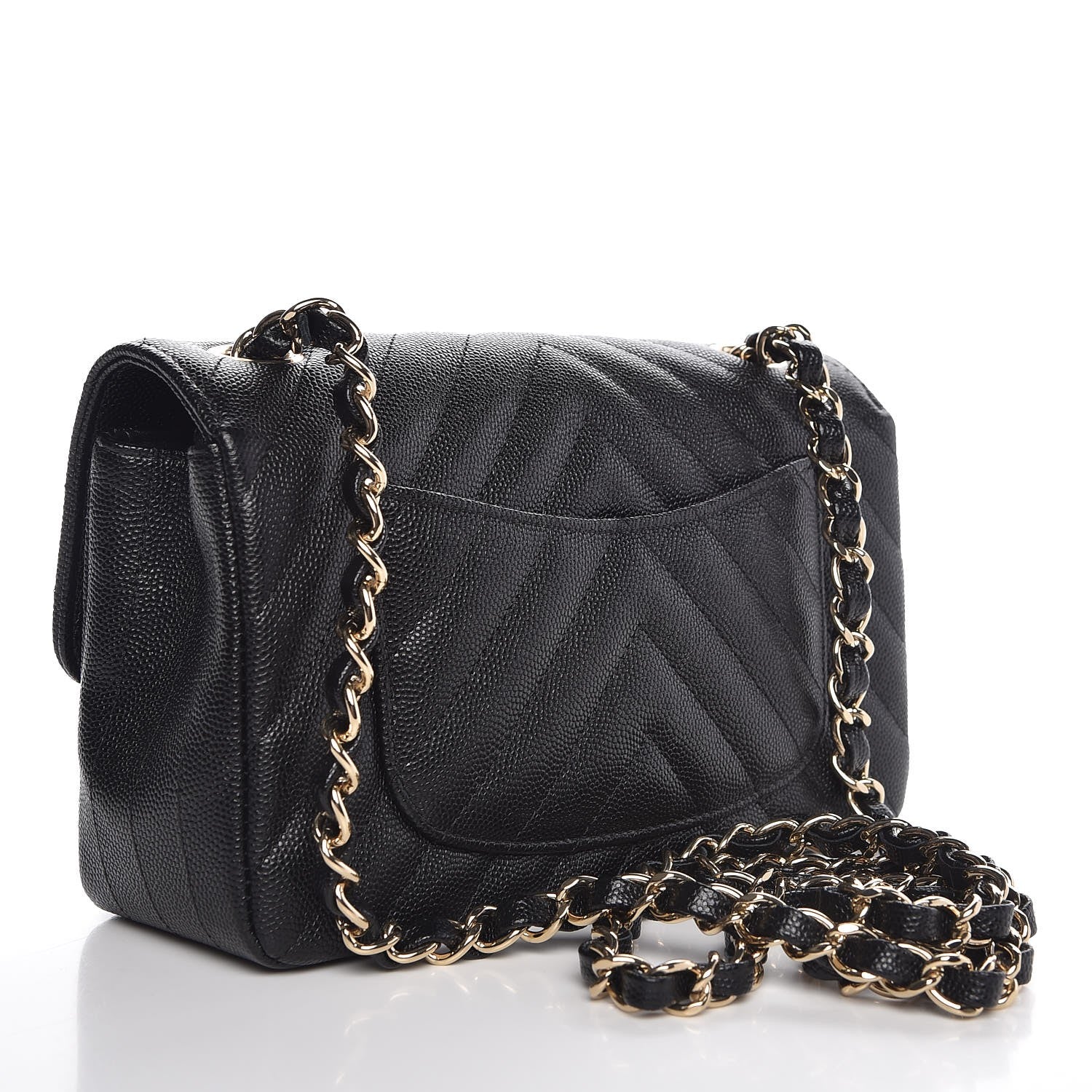 Chanel Caviar Chevron Quilted Mini Rectangular Flap Black 3 of 7
