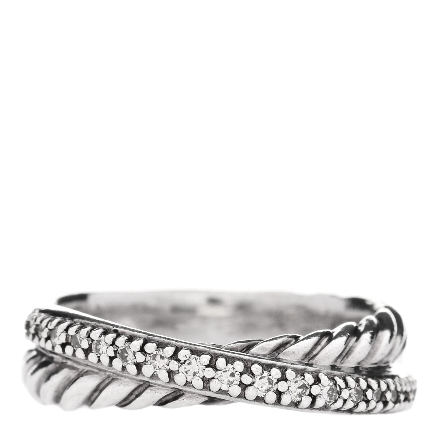 David Yurman Sterling Silver Diamond 5mm Crossover Ring 54 7 1 of 4