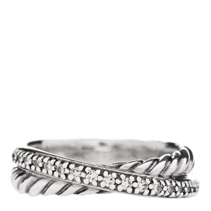 David Yurman Sterling Silver Diamond 5mm Crossover Ring 54 7 1 of 4