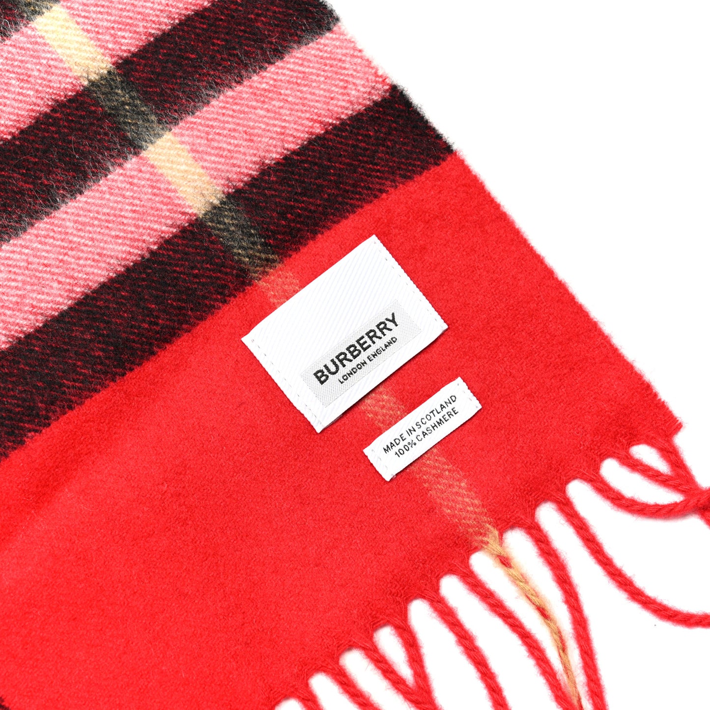 Cashmere Giant Check Fringe Scarf Military Red