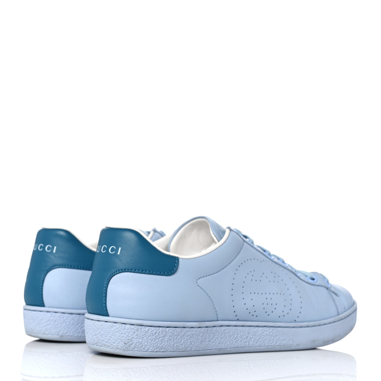 Calfskin Interlocking G Perforated Womens Ace Sneakers 38.5 Porcelain Light Blue Zaffiro