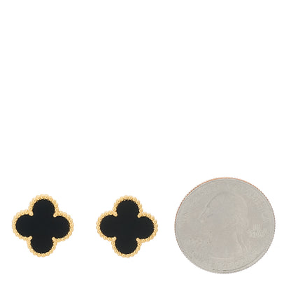 Van Cleef & Arpels 18K Yellow Gold Black Onyx Vintage Alhambra Earrings 2 of 5