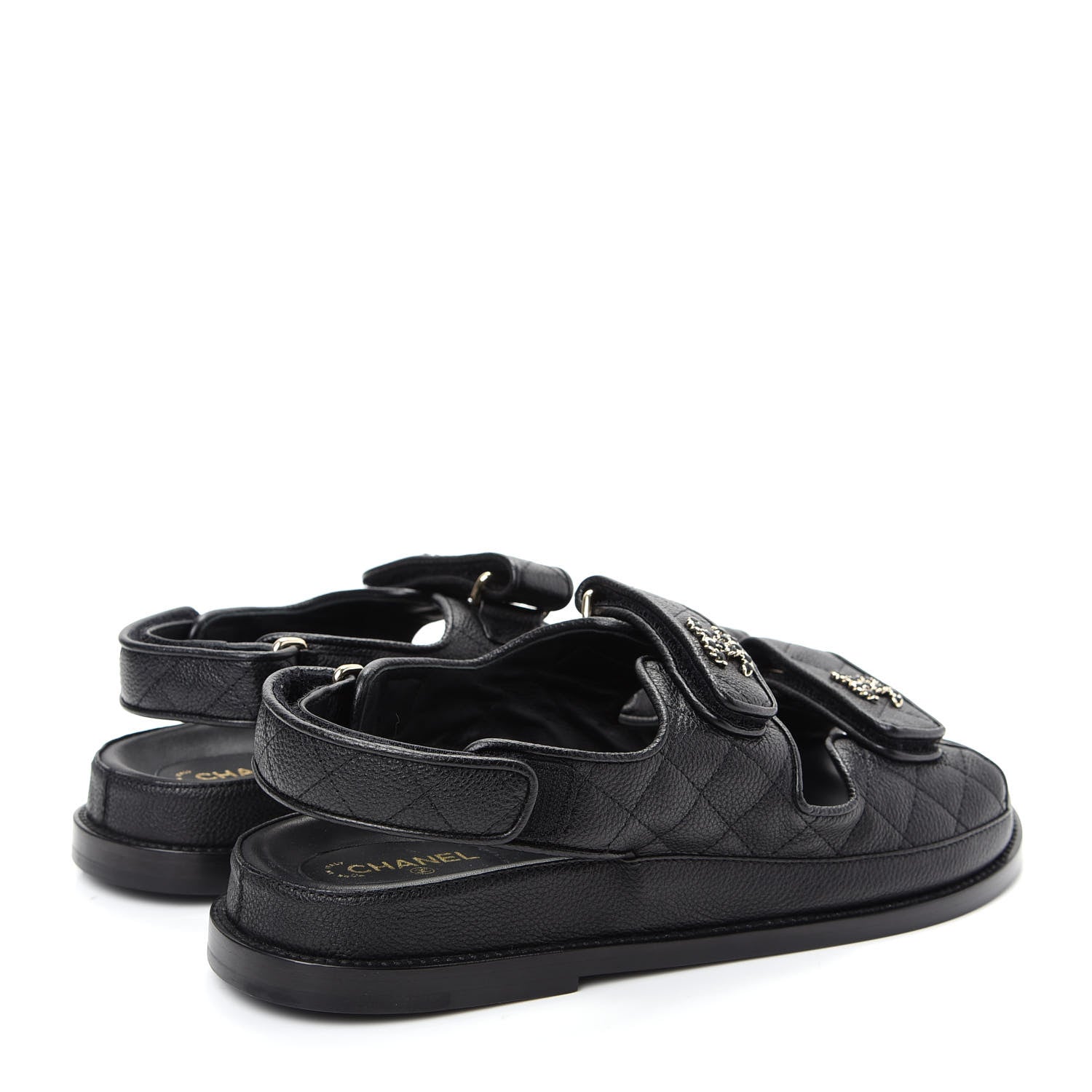 Chanel Grained Calfskin Velcro Dad Sandals 39.5 Black 4 of 11