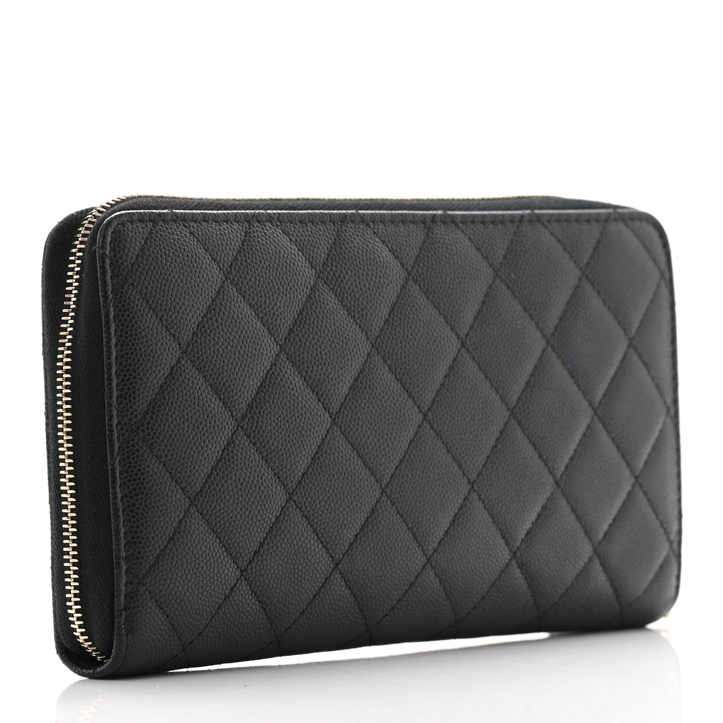 Caviar Quilted Large Gusset Zip Around Wallet Black