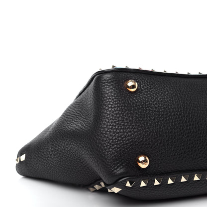 Valentino Garavani Grained Calfskin Embroidered Small Rockstud Rolling Tote Black 8 of 11